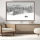 68081143-MGV-FC-36X24_Walnut-Snowy Bison Wall Art Canvas Print, Framed Winter Forest Art Picture Print, Lone Bison Perfect Monochrome Winter Wild Decor Artwork