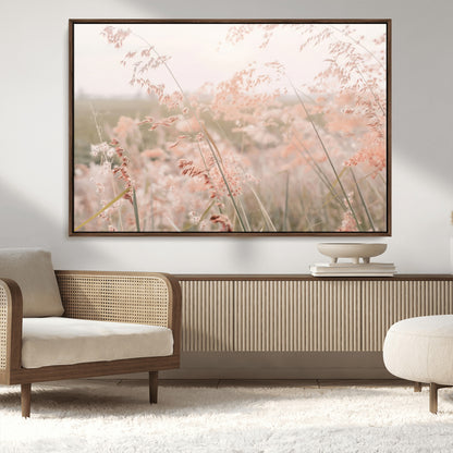 79164340-MGV-CV-36X24-Pastel Grasses Wall Art Canvas Print, Framed Soft Meadow Art Picture Print, Field in Breeze Perfect Pastel Minimal Decor Artwork