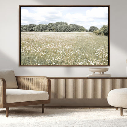 43258946-MGV-CV-36X24-Daisy Field Wall Art Canvas Print, Framed Pastel Flower Art Picture Print, Meadow Bloom Perfect Scandinavian Minimalist Decor