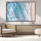 17641845-MGV-FC-36X24_Walnut-Aerial Ocean Wall Art Canvas Print, Framed Blue Waves Art Picture Print, Sandy Shoreline Perfect Modern Coastal Decor Artwork