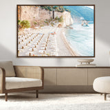 84816639-MGV-FC-36X24_Walnut-Mediterranean Beach Wall Art Canvas Print, Framed Airy Coastal Art Picture Print, Summer Shore Perfect Coastal Retreat Decor
