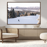 79857868-MGV-FC-36X24_Walnut-Snowy Mountain Wall Art Canvas Print, Framed Ski Slope Art Picture Print, Winter Forest Perfect Modern Rustic Decor Artwork