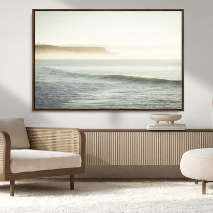 39310633-MGV-CV-36X24-Coastal Cliffs Wall Art Canvas Print, Framed Misty Ocean Art Picture Print, Morning Light Perfect Minimalistic Coastal Decor