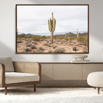96147924-MGV-CV-36X24-Saguaro Cactus Wall Art Canvas Print, Framed Desert Cactus Art Picture Print, Earthy Desert Perfect Southwestern Boho Decor