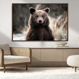 47112103-MGV-CV-36X24-Brown Bear Wall Art Canvas Print, Framed Forest Wildlife Art Picture Print, Woodland Bear Perfect Rustic Cabin Decor Artwork