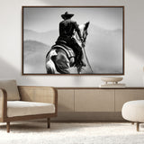 83102464-MGV-CV-36X24-Western Cowboy Wall Art Canvas Print, Framed Monochrome Horse Art Picture Print, Western Equestrian Perfect Rustic Western Decor