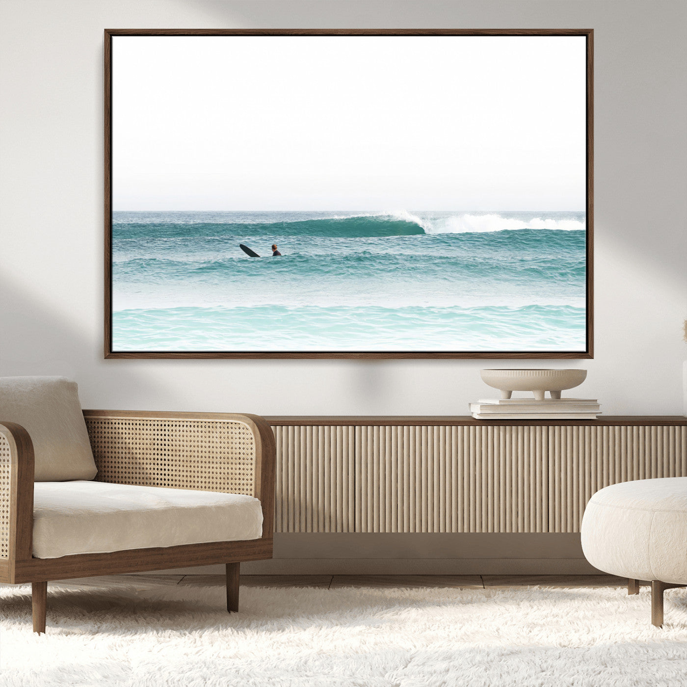 56345117-MGV-CV-36X24-Minimalist Surfing Wall Art Canvas Print, Framed Ocean Waves Art Picture Print, Soft Ocean Perfect Minimalist Coastal Decor