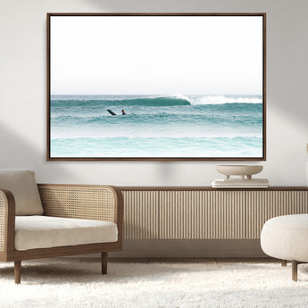 56345117-MGV-CV-36X24-Minimalist Surfing Wall Art Canvas Print, Framed Ocean Waves Art Picture Print, Soft Ocean Perfect Minimalist Coastal Decor