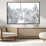 44705668-MGV-CV-36X24-Winter Forest Wall Art Canvas Print, Framed Snowy Forest Art Picture Print, Ski Lift Perfect Scandinavian Decor Artwork