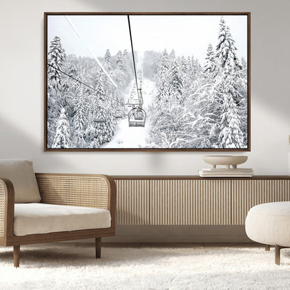 44705668-MGV-CV-36X24-Winter Forest Wall Art Canvas Print, Framed Snowy Forest Art Picture Print, Ski Lift Perfect Scandinavian Decor Artwork