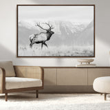 62278753-MGV-FC-36X24_Walnut-Monochrome Elk Wall Art Canvas Print, Framed Mountain Wildlife Art Picture Print, Rustic Nature Perfect Rustic Minimalist Decor