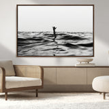69541918-MGV-CV-36X24-Black White Ocean Wall Art Canvas Print, Framed Moody Seascape Art Picture Print, Surfer Sign Perfect Moody Minimalist Decor