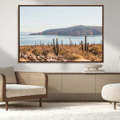 45193515-MGV-CV-36X24-Desert Cactus Wall Art Canvas Print, Framed Baja Coastline Art Picture Print, Coastal Desert Perfect Southwestern Minimalist Decor