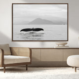 30524220-MGV-CV-36X24-Whale Tail Wall Art Canvas Print, Framed Black White Ocean Art Picture Print, Calm Marine Perfect Minimalist Coastal Decor Artwork