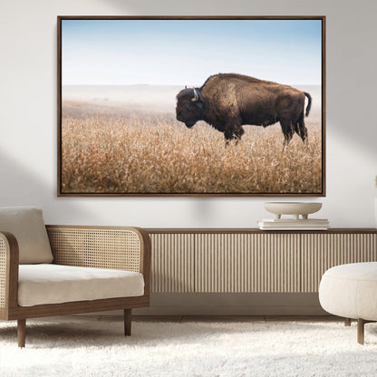 99620201-MGV-CV-36X24-Wild Bison Wall Art Canvas Print, Framed Bison in Prairie Art Picture Print, Rustic Western Perfect Rustic Western Decor Artwork