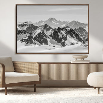 46884246-MGV-CV-36X24-Snowy Mountain Wall Art Canvas Print, Framed Mountain Peaks Art Picture Print, Alpine Mountains Perfect Minimalist Alpine Decor