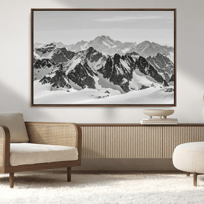 46884246-MGV-CV-36X24-Snowy Mountain Wall Art Canvas Print, Framed Mountain Peaks Art Picture Print, Alpine Mountains Perfect Minimalist Alpine Decor