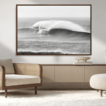 42544082-MGV-FC-36X24_Walnut-Monochrome Seascape Wall Art Canvas Print, Framed Surf Wave Art Picture Print, Minimalist Ocean Perfect Moody Coastal Decor