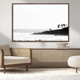 40875891-MGV-FC-36X24_Walnut-SurferCliffs Wall Art Canvas Print, Framed Black White Beach Art Picture Print, Ocean Waves Perfect Minimalist Coastal Decor