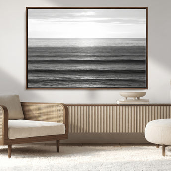 47305203-MGV-CV-36X24-Monochrome Ocean Wall Art Canvas Print, Framed Moody Ocean Art Picture Print, Calm Ocean Perfect Minimalist Coastal Decor Artwork