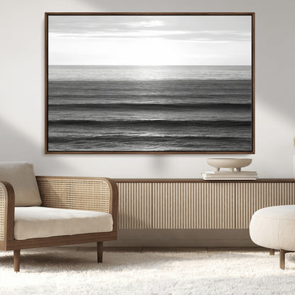 47305203-MGV-CV-36X24-Monochrome Ocean Wall Art Canvas Print, Framed Moody Ocean Art Picture Print, Calm Ocean Perfect Minimalist Coastal Decor Artwork