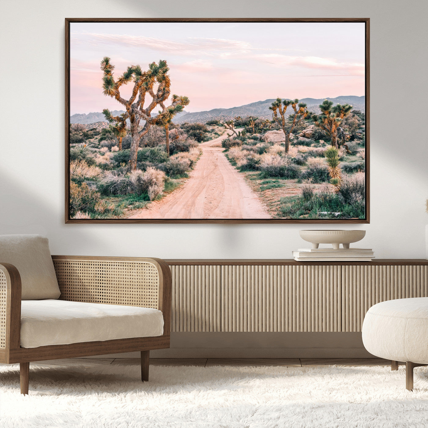 12540952-MGV-FC-36X24_Walnut-Joshua Tree Park Wall Art Canvas Print, Framed Desert Road Art Picture Print, Sunset Drive Perfect Southwestern Boho Decor Artwork