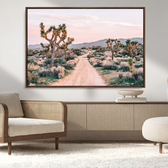 12540952-MGV-FC-36X24_Walnut-Joshua Tree Park Wall Art Canvas Print, Framed Desert Road Art Picture Print, Sunset Drive Perfect Southwestern Boho Decor Artwork