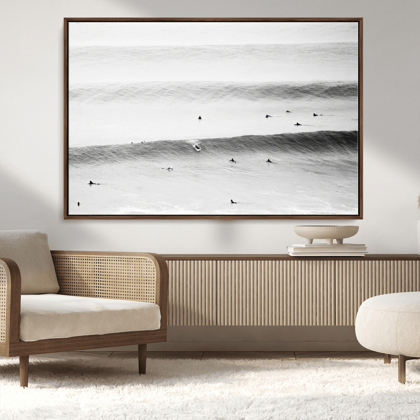 54291445-MGV-CV-36X24-Black White Ocean Wall Art Canvas Print, Framed Coastal Sport Art Picture Print, Ocean Culture Perfect Minimalist Coastal Decor