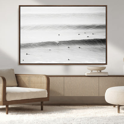 54291445-MGV-CV-36X24-Black White Ocean Wall Art Canvas Print, Framed Coastal Sport Art Picture Print, Ocean Culture Perfect Minimalist Coastal Decor
