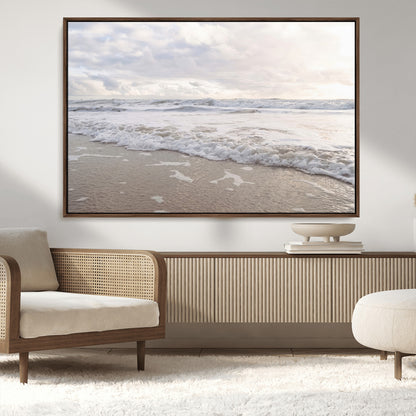 70596264-MGV-CV-36X24-Ocean Waves Wall Art Canvas Print, Framed Coastal Shoreline Art Picture Print, Sea Foam Perfect Coastal Minimalist Decor Artwork