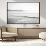 60635783-MGV-CV-36X24-Black White Seascape Wall Art Canvas Print, Framed Ocean Waves Art Picture Print, Misty Coastal Perfect Minimalist Coastal Decor