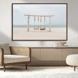 68327283-MGV-CV-36X24-Beach Swing Wall Art Canvas Print, Framed Quiet Beach Art Picture Print, Calm Shoreline Perfect Bohemian Coastal Decor Artwork