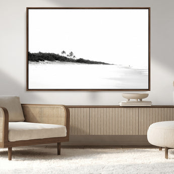 29611516-MGV-CV-36X24-Black White Beach Wall Art Canvas Print, Framed Palm Trees Art Picture Print, Monochrome Tropical Perfect Minimalist Coastal Decor