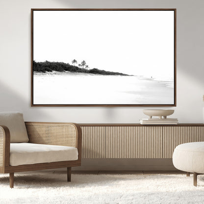 29611516-MGV-CV-36X24-Black White Beach Wall Art Canvas Print, Framed Palm Trees Art Picture Print, Monochrome Tropical Perfect Minimalist Coastal Decor