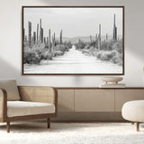 35537313-MGV-CV-36X24-Monochrome Desert Wall Art Canvas Print, Framed Cactus Path Art Picture Print, Southwestern Landscape Perfect Southwestern