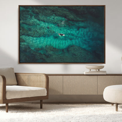 93287752-MGV-CV-36X24-Ocean Surf Wall Art Canvas Print, Framed Blue Waters Art Picture Print, Vibrant Seascape Perfect Coastal Adventure Decor Artwork