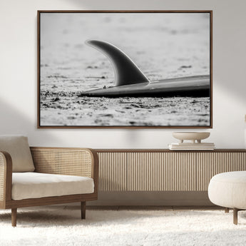 62314230-MGV-CV-36X24-Black White Surfboard Wall Art Canvas Print, Framed Minimalist Beach Art Picture Print, Surf Fin Perfect Minimalist Coastal Decor