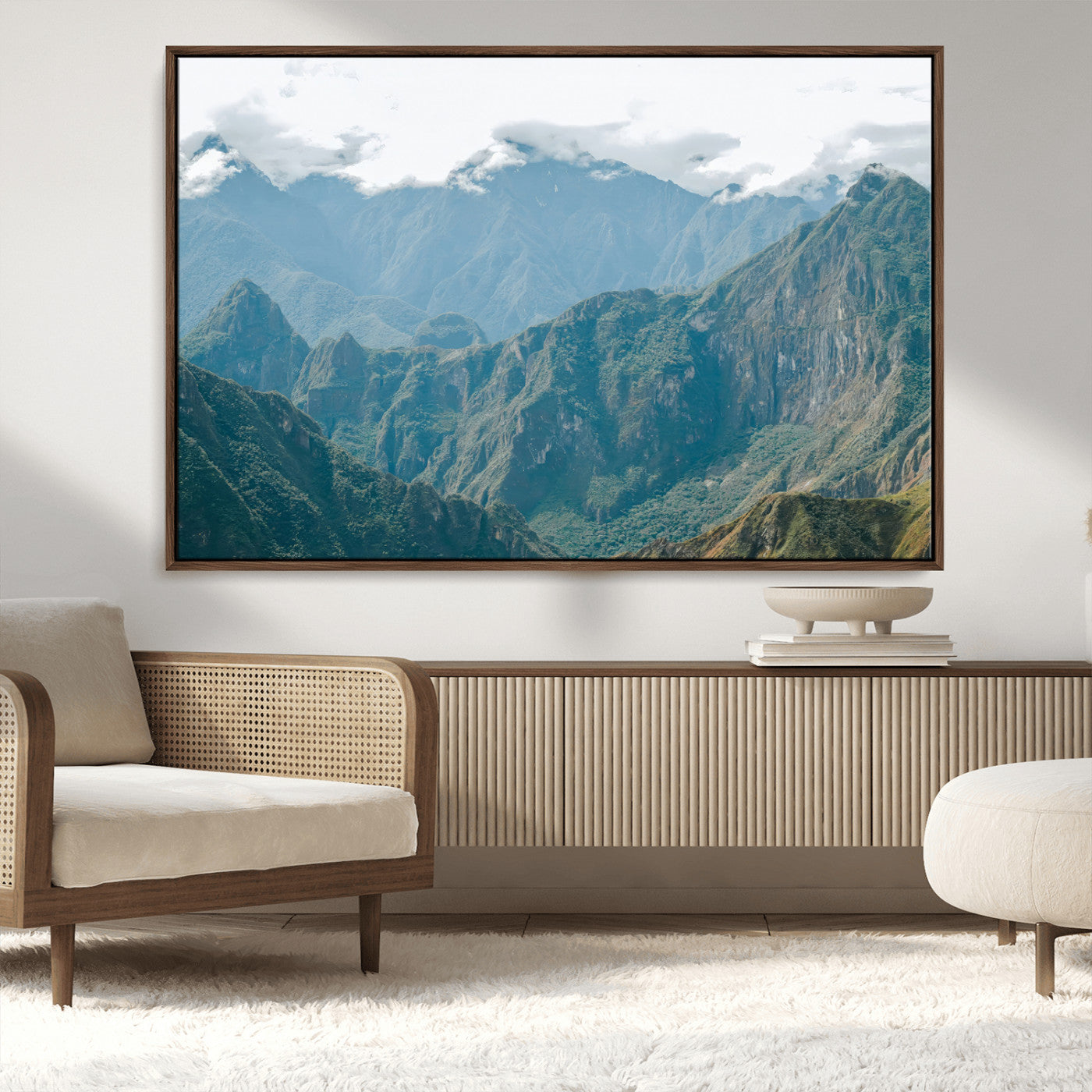 79393816-MGV-CV-36X24-Misty Mountain Wall Art Canvas Print, Framed Cloudy Andean Art Picture Print, Rugged Mountain Perfect Rustic Nature Decor Artwork