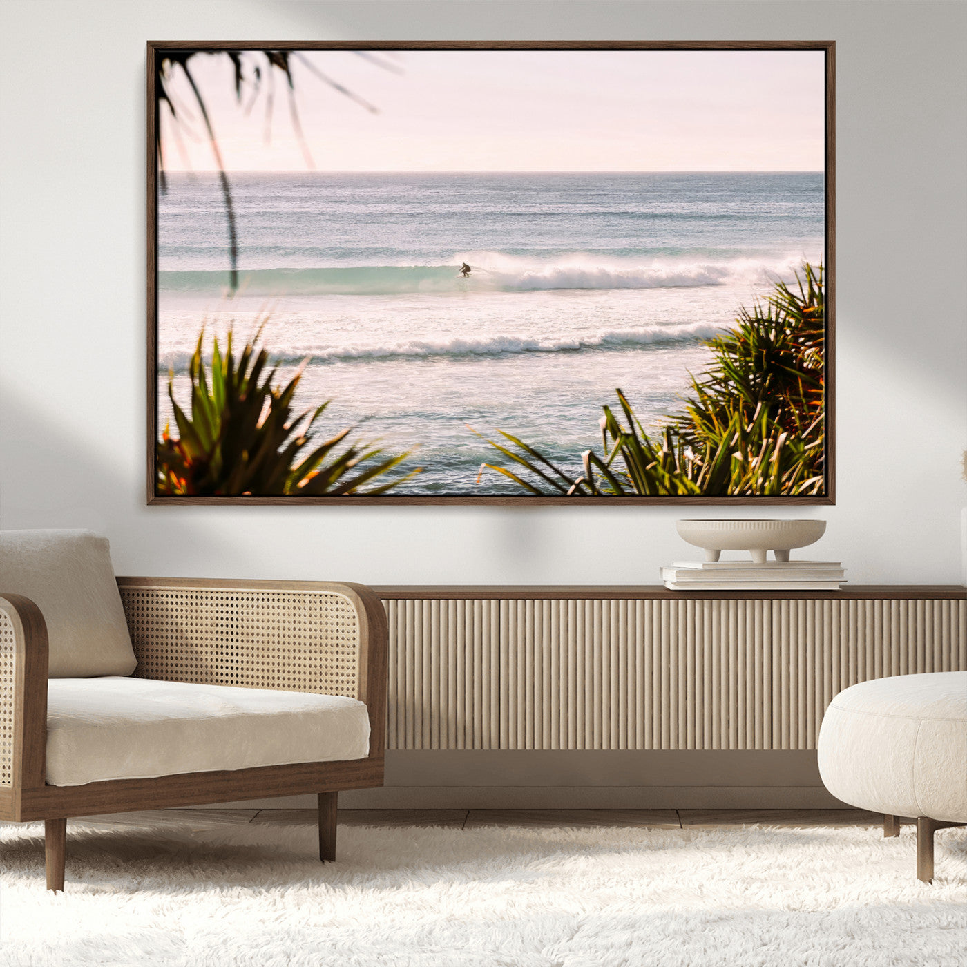 23287092-MGV-CV-36X24-Ocean Surfer Wall Art Canvas Print, Framed Coastal Surf Art Picture Print, Tropical Beach Perfect Tropical Coastal Decor Artwork
