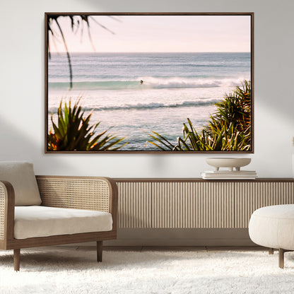 23287092-MGV-CV-36X24-Ocean Surfer Wall Art Canvas Print, Framed Coastal Surf Art Picture Print, Tropical Beach Perfect Tropical Coastal Decor Artwork