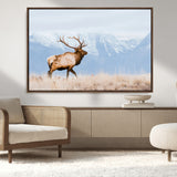 96024025-MGV-FC-36X24_Walnut-Elk Photography Wall Art Canvas Print, Framed Mountain Wildlife Art Picture Print, Rustic Lodge Decor Perfect Rustic Lodge Decor