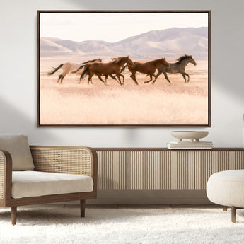 83644685-MGV-CV-36X24-Wild Horse Art Wall Art Canvas Print, Framed Rustic Western Art Picture Print, Desert Horse Scene Perfect Rustic Western Decor