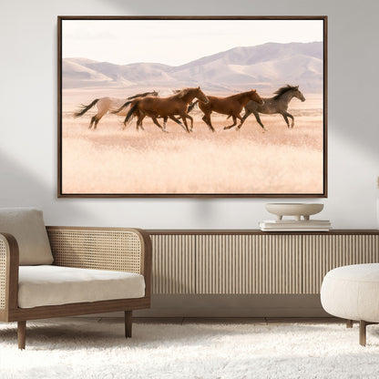 83644685-MGV-CV-36X24-Wild Horse Art Wall Art Canvas Print, Framed Rustic Western Art Picture Print, Desert Horse Scene Perfect Rustic Western Decor