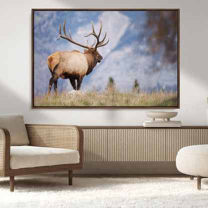 26365841-MGV-CV-36X24-Mountain Elk Art Wall Art Canvas Print, Framed Rustic Wildlife Print Art Picture Print, Lodge Style Decor Perfect Rustic Lodge