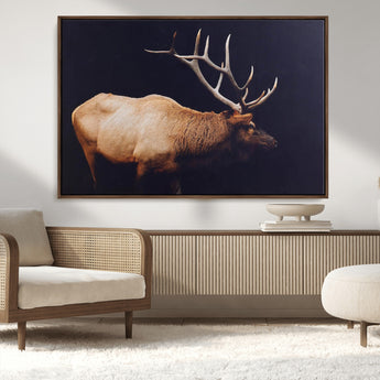 91871131-MGV-FC-36X24_Walnut-Rustic Elk Art Wall Art Canvas Print, Framed Moody Wildlife Decor Art Picture Print, Western Animal Print Perfect Western Lodge