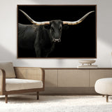 99448328-MGV-CV-36X24-Longhorn Cattle Wall Art Canvas Print, Framed Texas Ranch Art Picture Print, Western Cow Perfect Farmhouse Decor Artwork