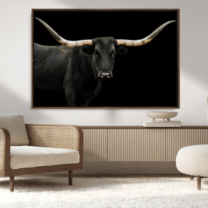 99448328-MGV-CV-36X24-Longhorn Cattle Wall Art Canvas Print, Framed Texas Ranch Art Picture Print, Western Cow Perfect Farmhouse Decor Artwork