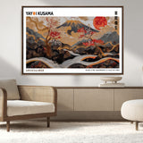 40959107-MGV-FC-36X24_Walnut-Japanese Fuji Wall Art Print – Red Sun & Cherry Blossom Poster, Gold Wave Ukiyo-e Inspired Modern Japan Landscape Painting,