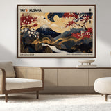 54967195-MGV-CV-36X24-Mount Fuji Wall Art – Japanese Cherry Blossom Abstract Canvas Print, Navy Gold Landscape Painting, Oriental Luxury Home Decor