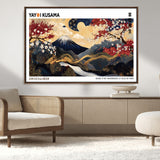 66243961-MGV-FC-36X24_Walnut-Mount Fuji Japanese Wall Art – Golden Abstract Landscape Canvas Print, Cherry Blossom Painting, Modern Oriental Zen Home Decor